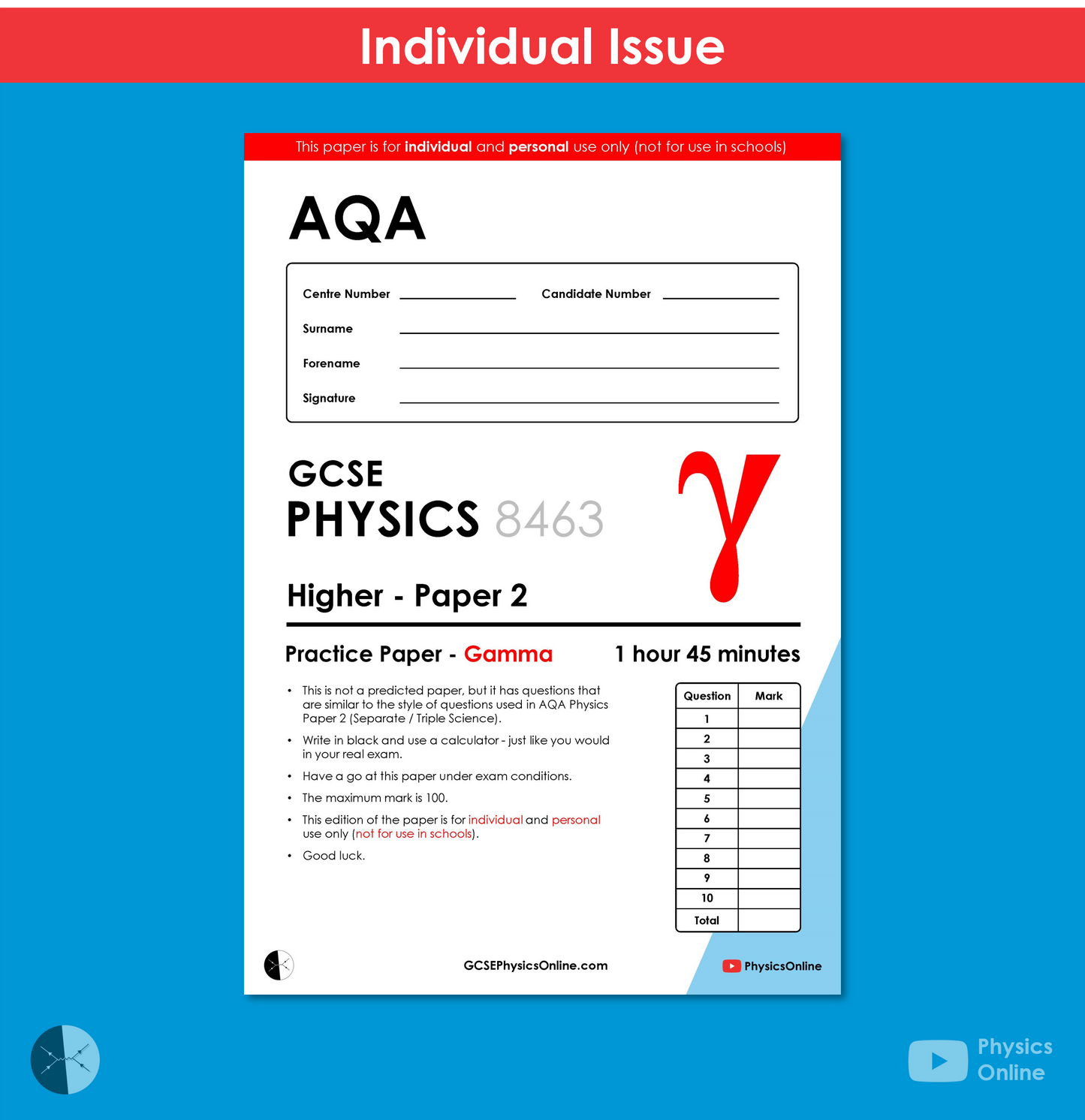 AQA GCSE Paper 2 - Gamma (for Individuals)