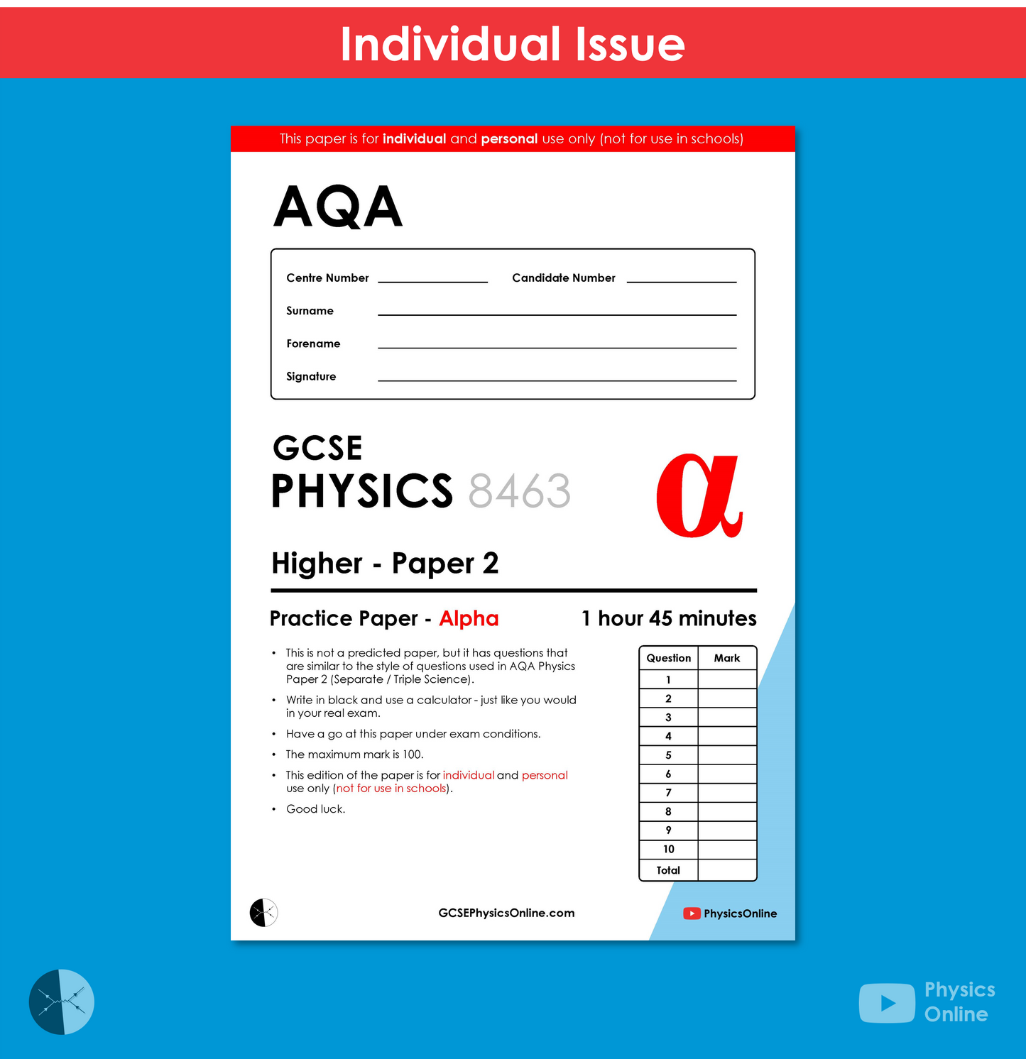 AQA Practice Paper | Paper 2 - Alpha | Individual Issue | GCSE Physics