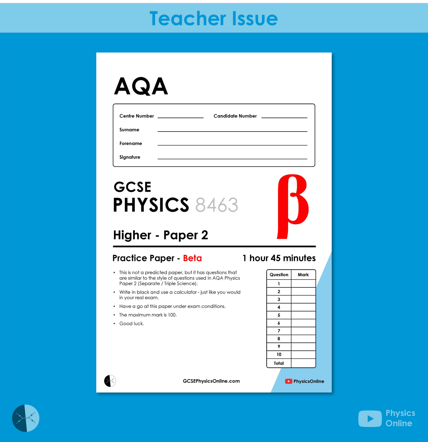 AQA Practice Paper | Paper 2 - Beta | Teacher Issue | GCSE Physics